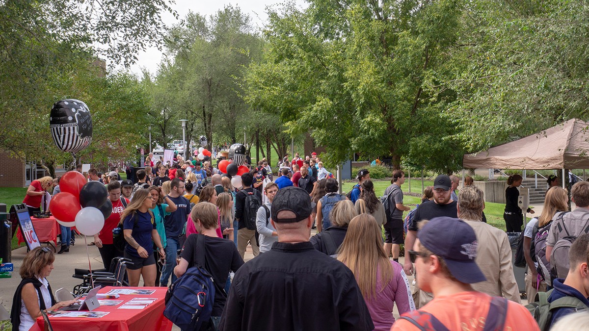 crowd of students on campus